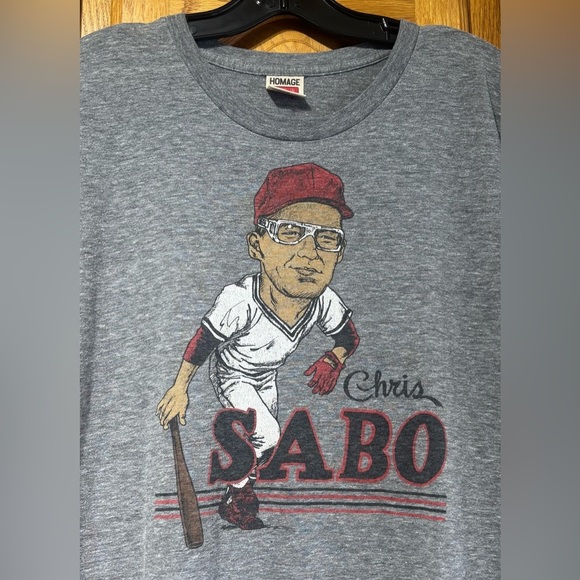 HOMAGE Chris Sabo Cincinnati Reds Single Stitch Gray Retro Vintage T-Shirt XL - Picture 5 of 7